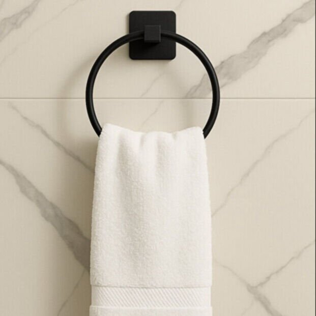 Yapışkanlı Siyah Yuvarlak Havluluk Banyo Mutfak Havlu Askılık