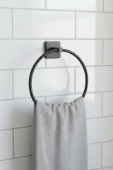 Yapışkanlı Siyah Yuvarlak Havluluk Banyo Mutfak Havlu Askılık