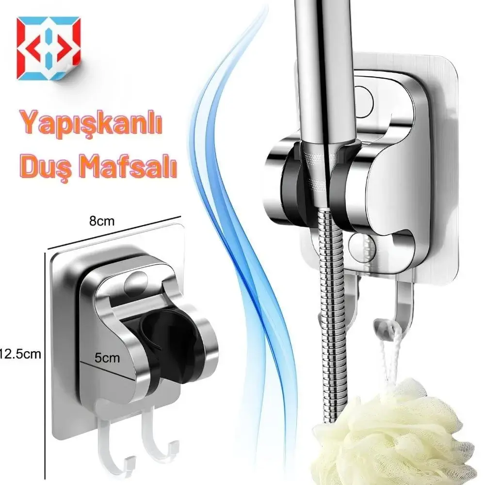 Yapışkanlı Duş Başlığı Tutucu , Ayarlanabilir Su Geçirmez Yapışkanlı Mafsal Metalize Krom